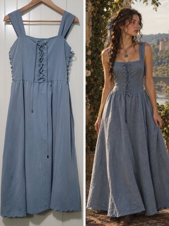 Scarlet Darkness Dresses & Skirts - Scarlet Darkness Slate Blue Ren Faire Oktoberfest Medieval Corset Midi Dress M